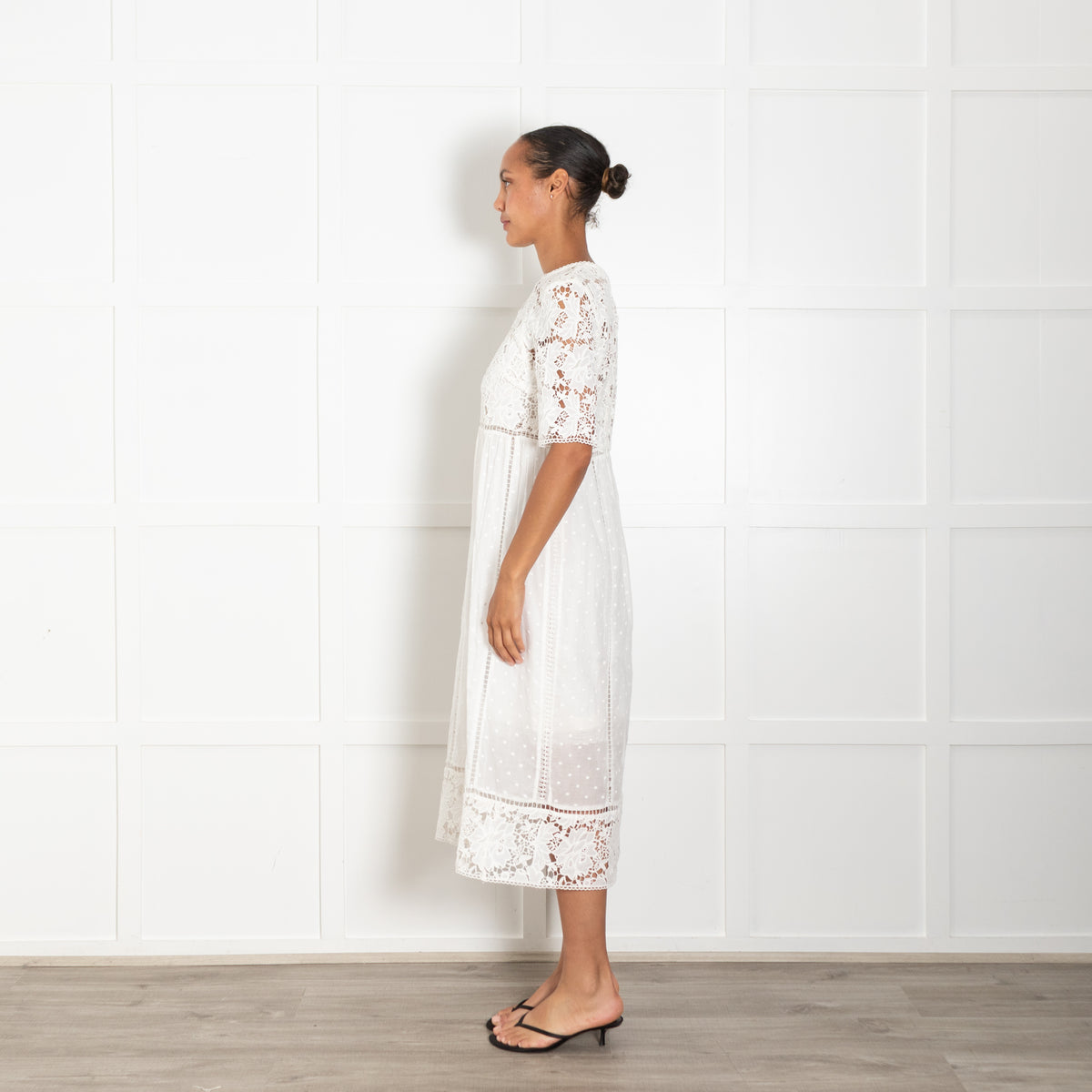 Zimmerman White Lace Cotton Midi Dress