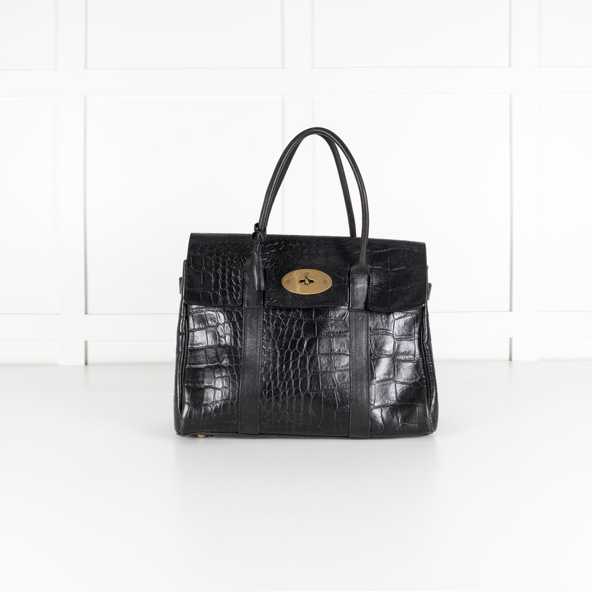 Mulberry Black Moc Croc Bayswater Top Handle Bag