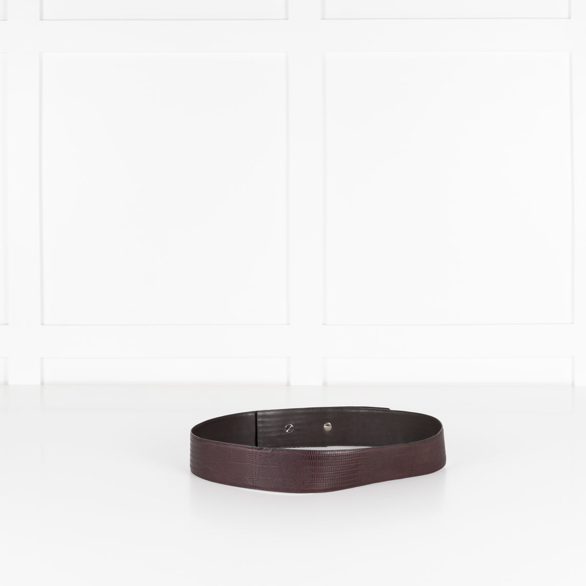 Kenzo Brown Embossed Leather Metal Needle Detail Wide Belt