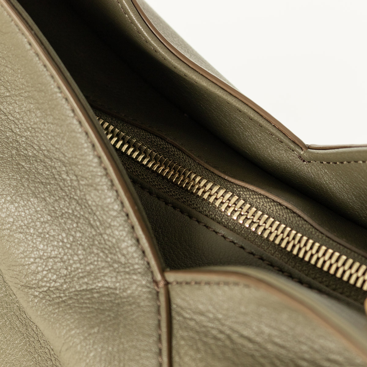 Lancel Khaki Zip Hobo Bag