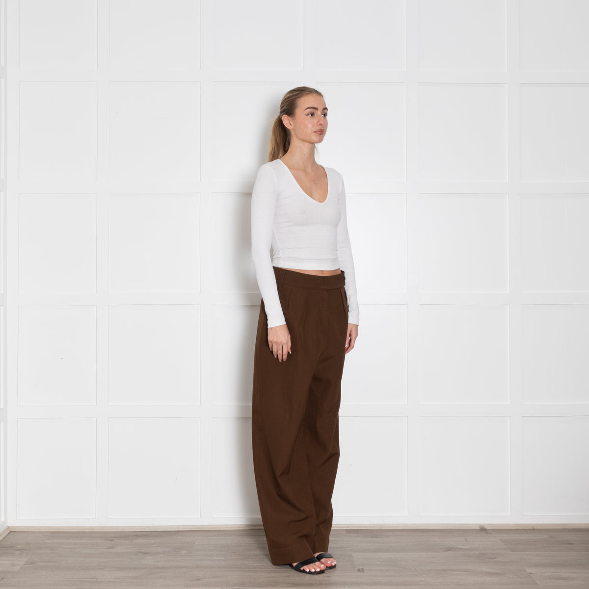 Margaret Howell Brown High Waisted Wide Leg Trousers