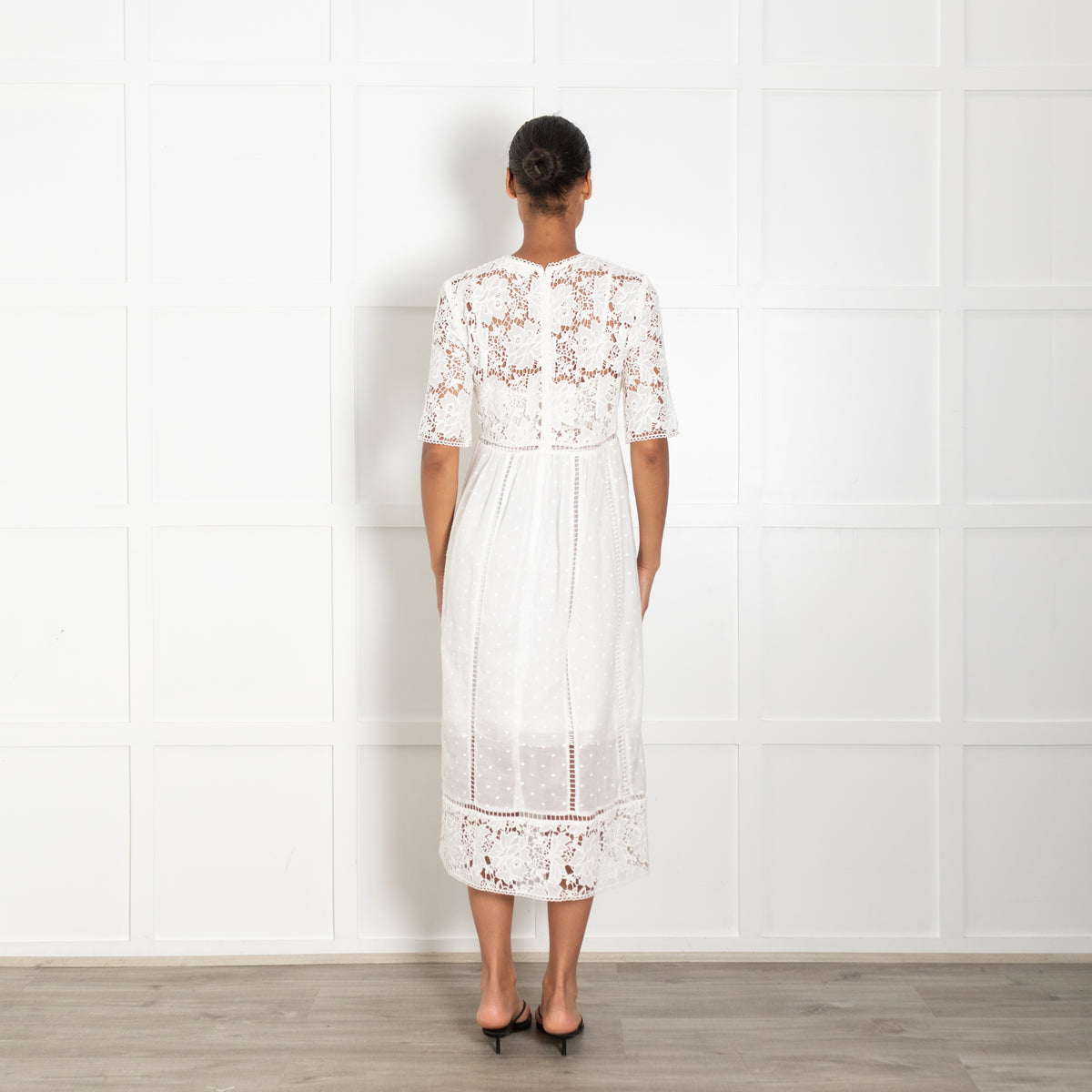 Zimmerman White Lace Cotton Midi Dress