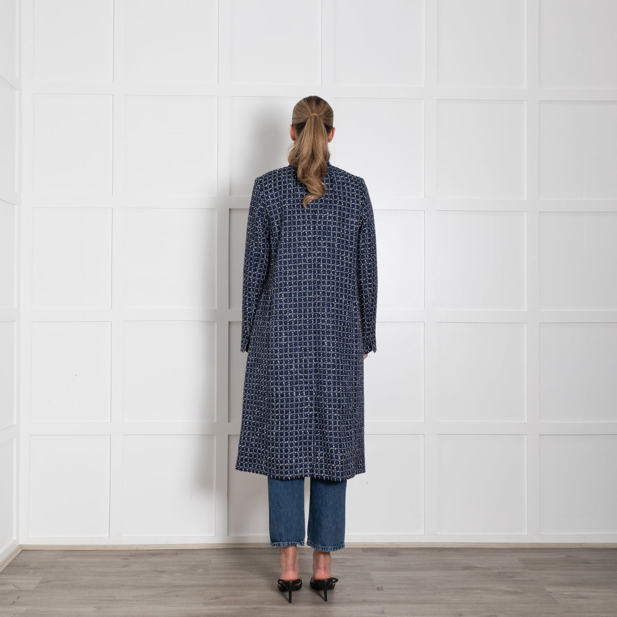 Winser London Blue White Tweed Shimmer Coat