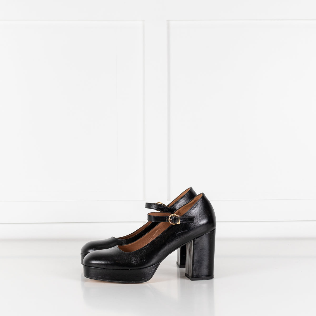 Musier Black Leather Block Heel Shoes