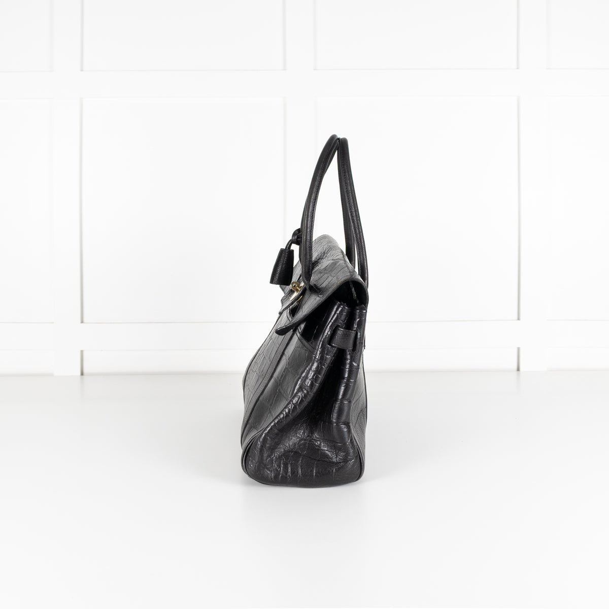 Mulberry Black Moc Croc Bayswater Top Handle Bag