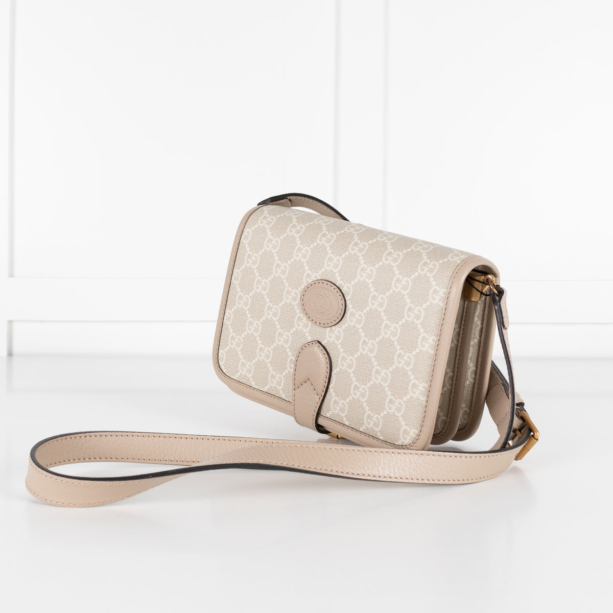 Gucci Beige & White Canvas Interlocking G Crossbody Bag