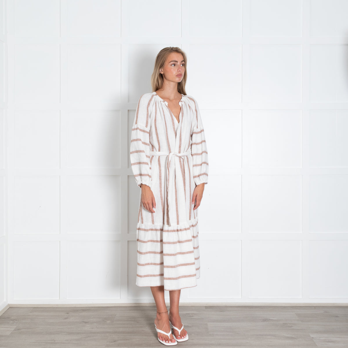 Rails Cream And Wide Brown Stripe Maxi Dress