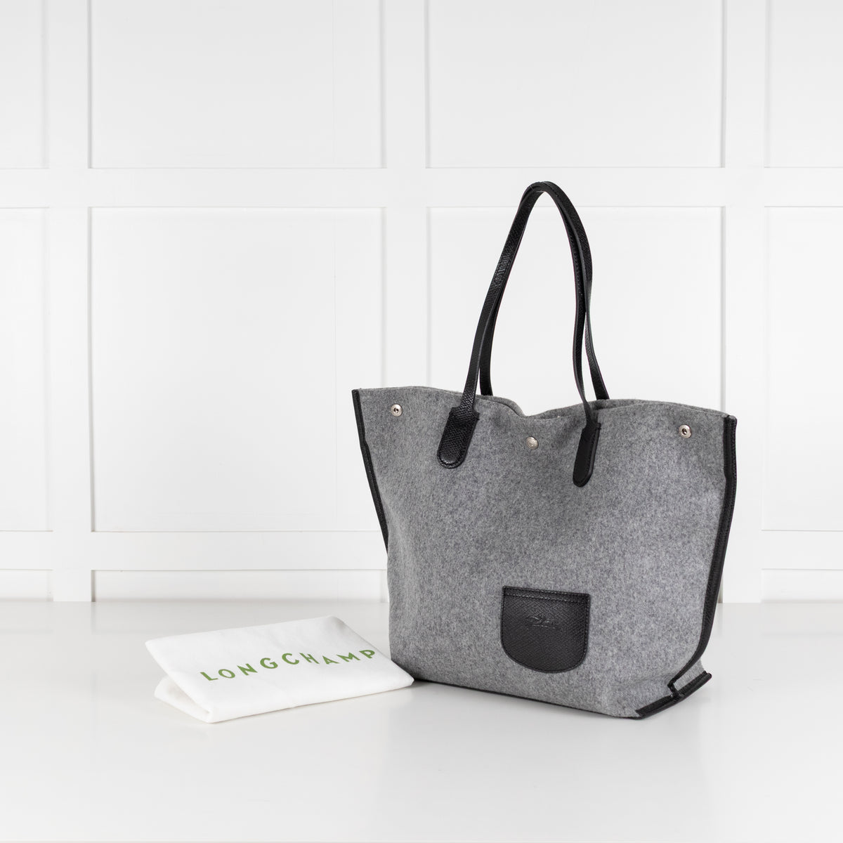 Longchamp Grey Felt Tote Bag