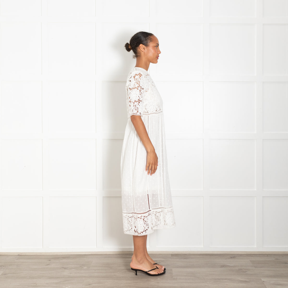 Zimmerman White Lace Cotton Midi Dress