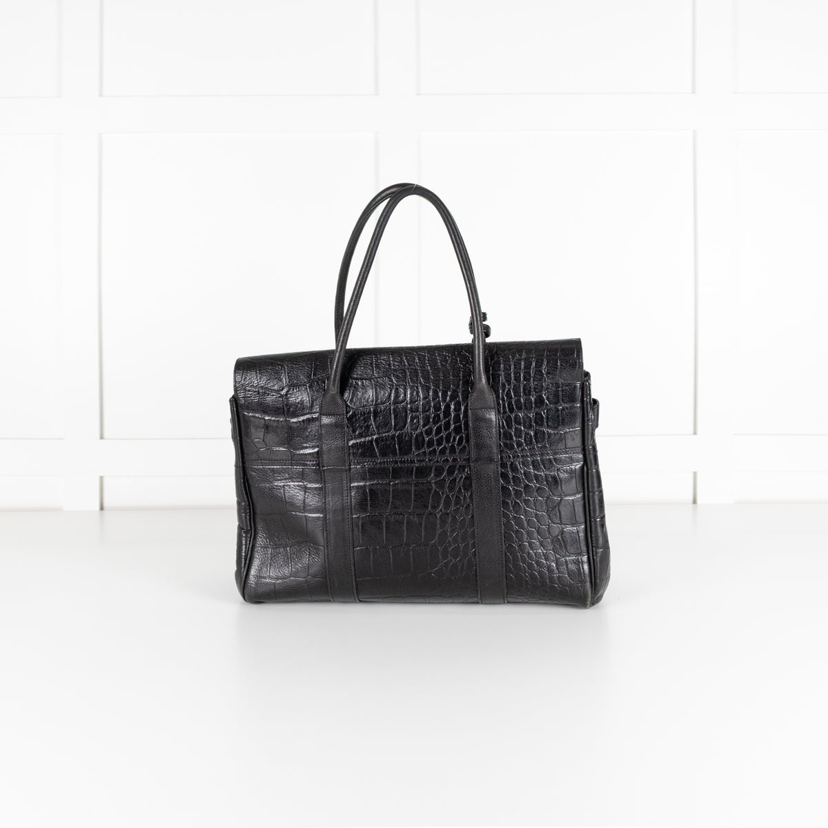 Mulberry Black Moc Croc Bayswater Top Handle Bag