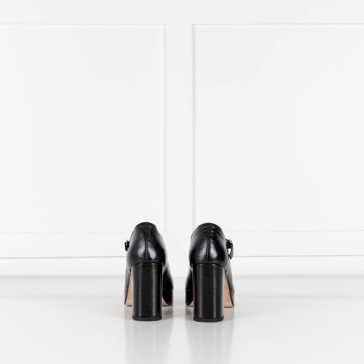 Musier Black Leather Block Heel Shoes