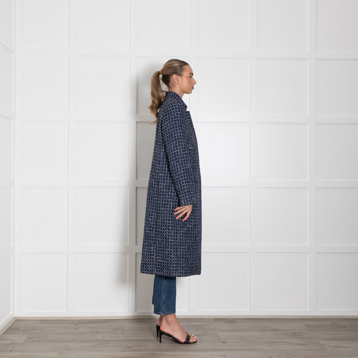 Winser London Blue White Tweed Shimmer Coat