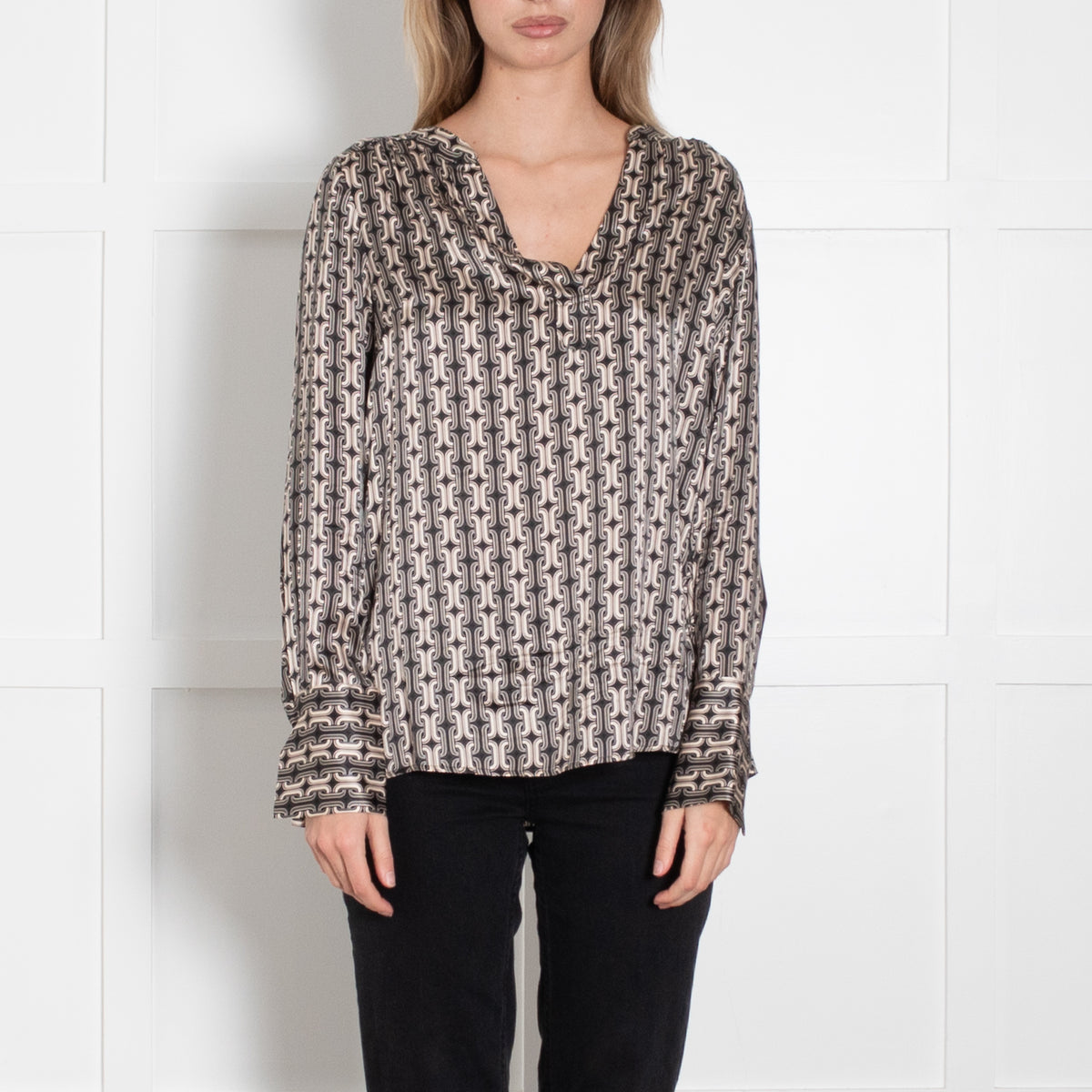 Dea Kudibal Chain Link Black & Cream Silk Blouse
