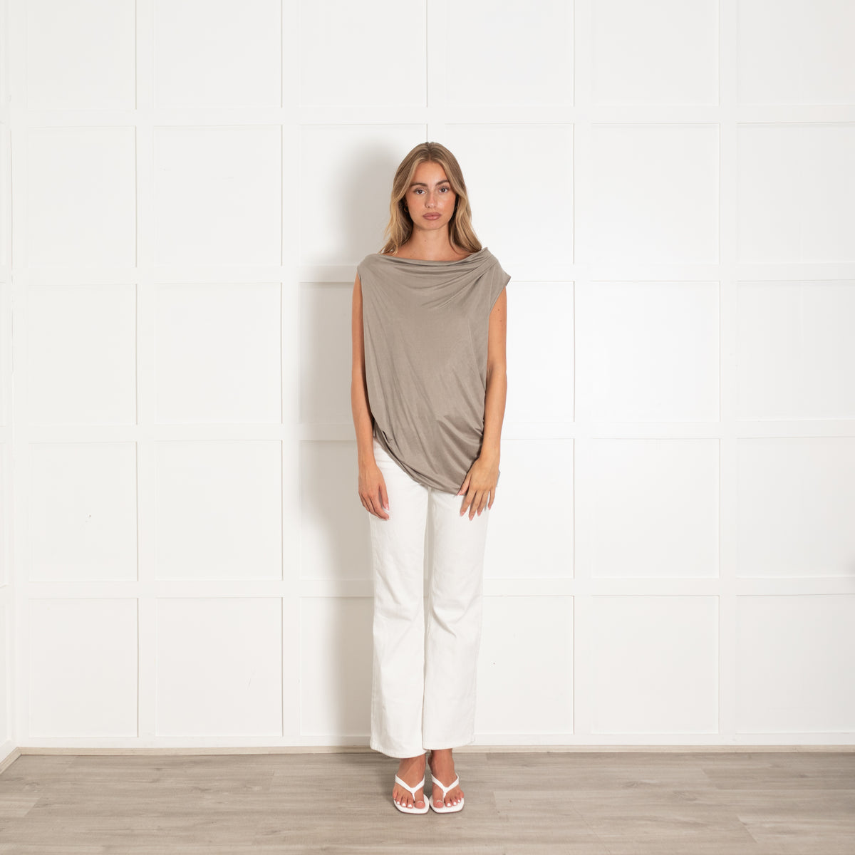 Helmut Lang Grey Draped Asymmetric Top