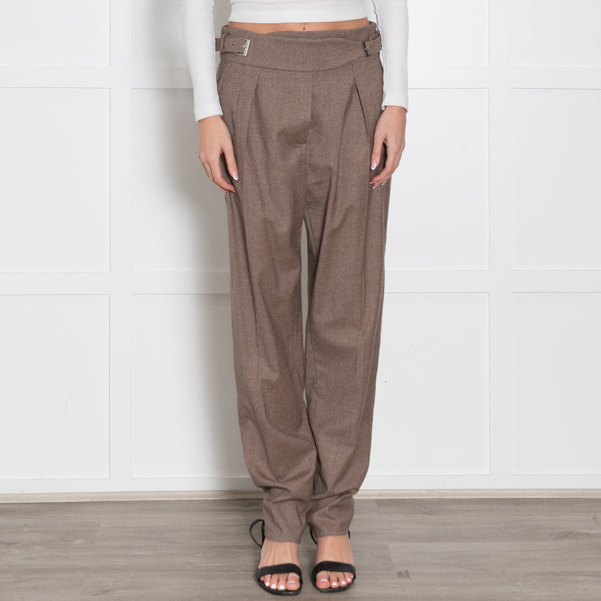 Max Mara Studio Brown Wool Tiny Check Trousers