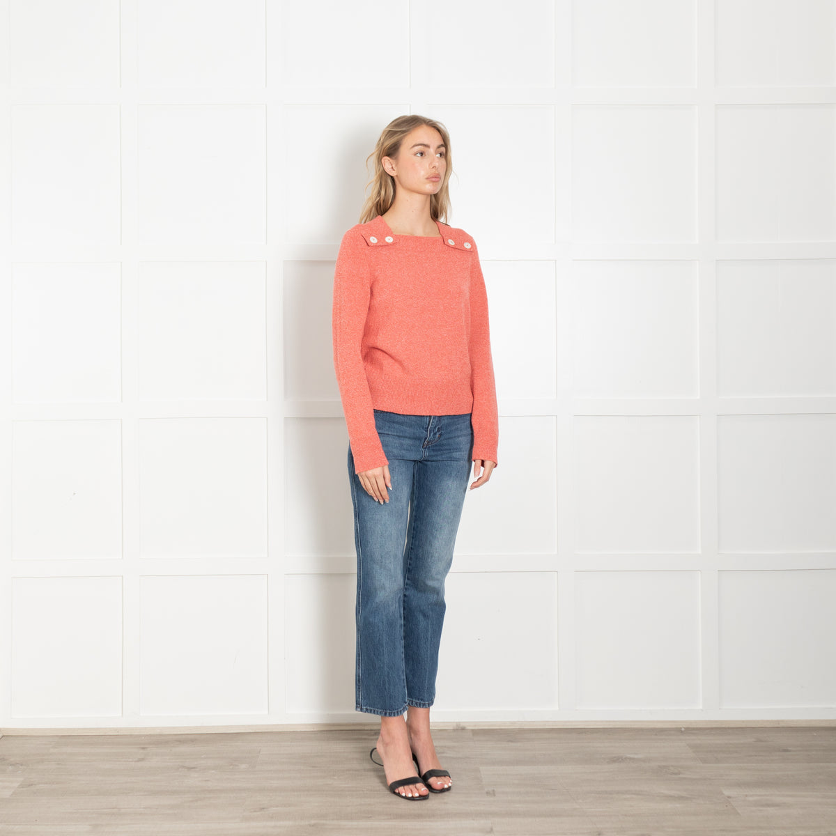 Hermes Coral Cashmere Jumper With Mother Of Pearl Logo Buttons