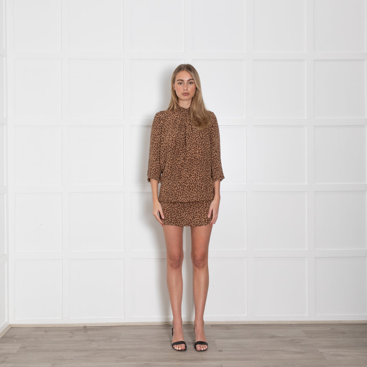 Sandro Brown Animal Print Tunic Mini Dress