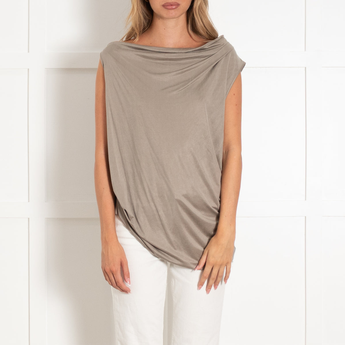 Helmut Lang Grey Draped Asymmetric Top