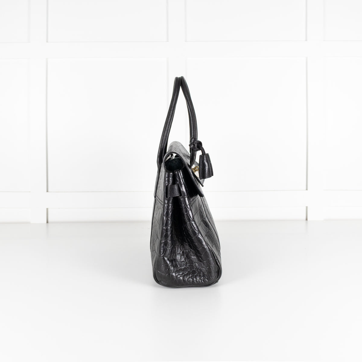Mulberry Black Moc Croc Bayswater Top Handle Bag