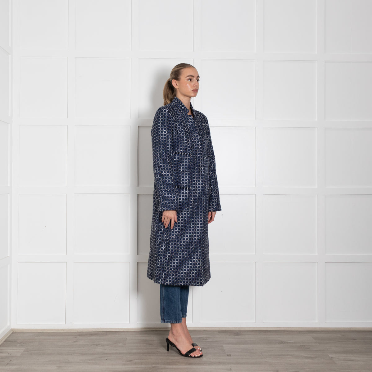 Winser London Blue White Tweed Shimmer Coat