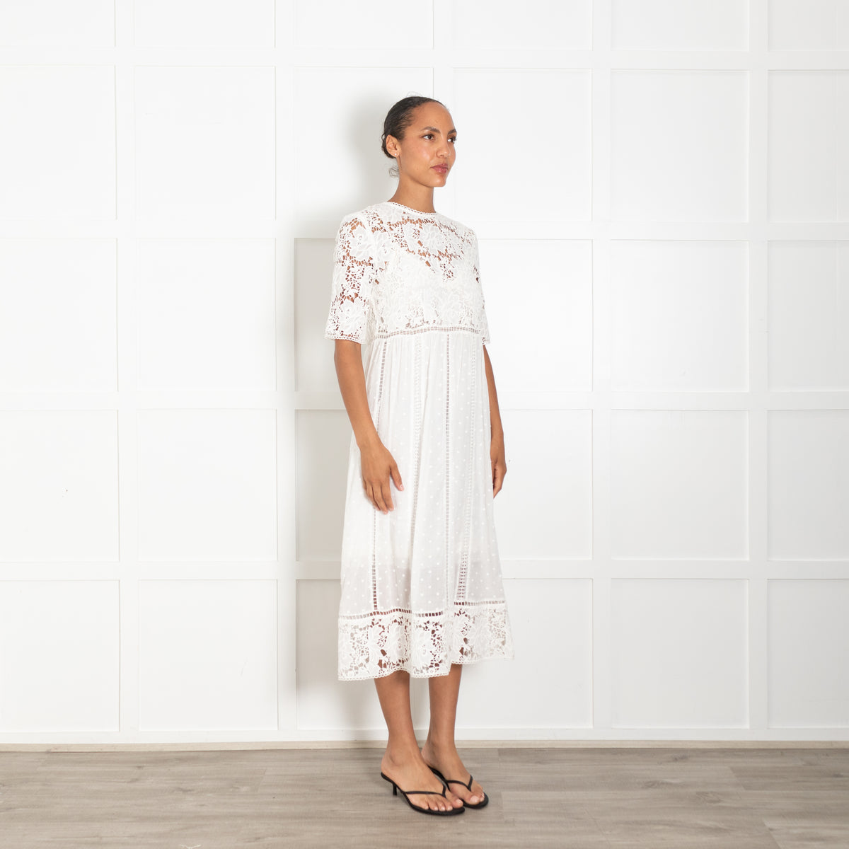 Zimmerman White Lace Cotton Midi Dress