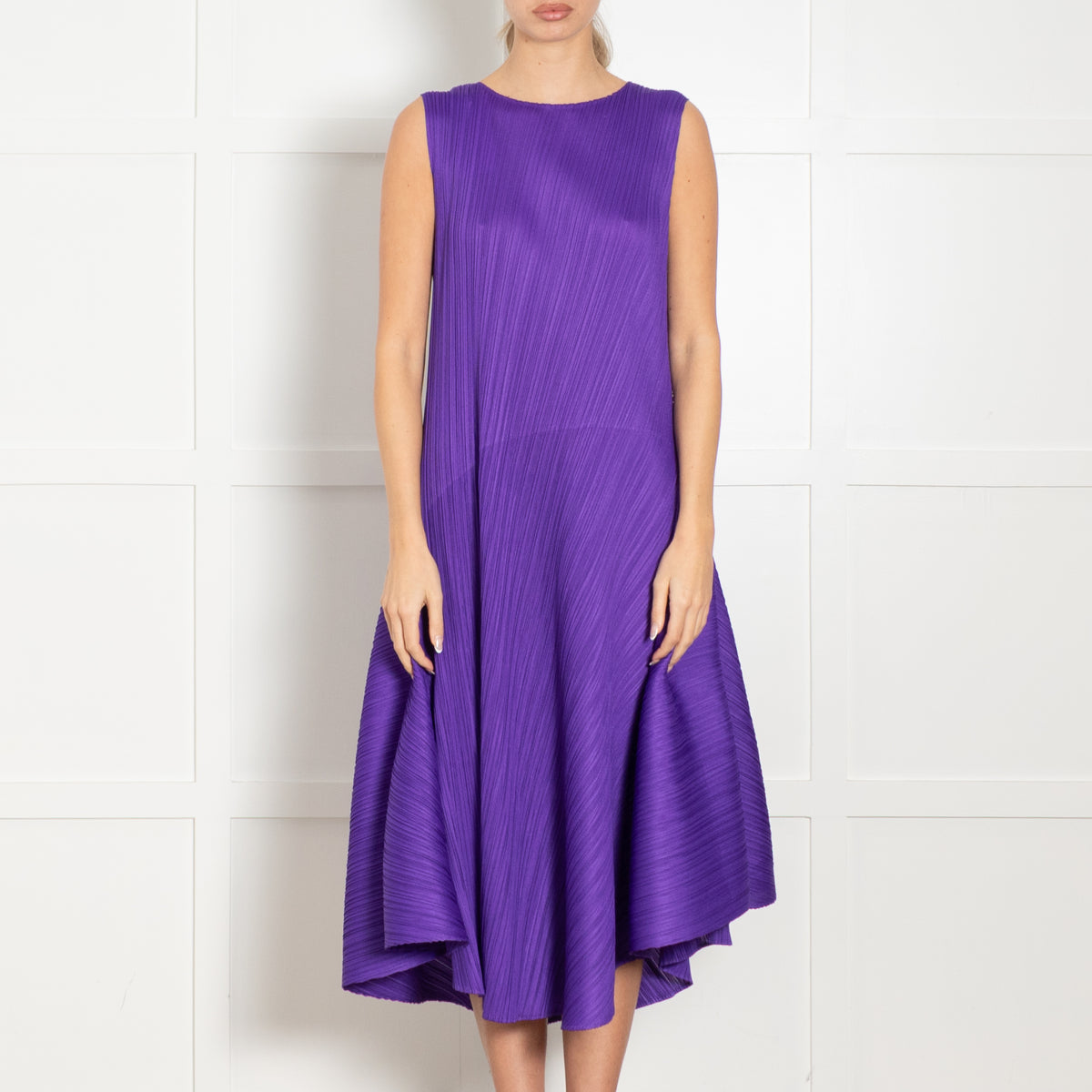 Issey Miyake Pleats Please Purple Sleeveless Asymmetric Dress