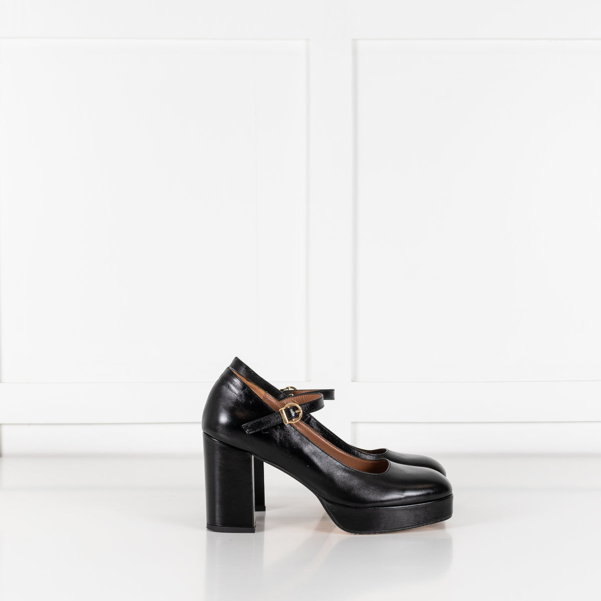 Musier Black Leather Block Heel Shoes