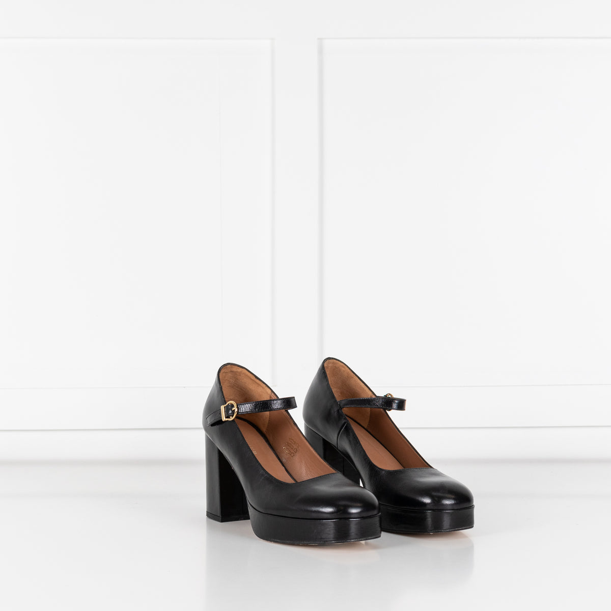 Musier Black Leather Block Heel Shoes