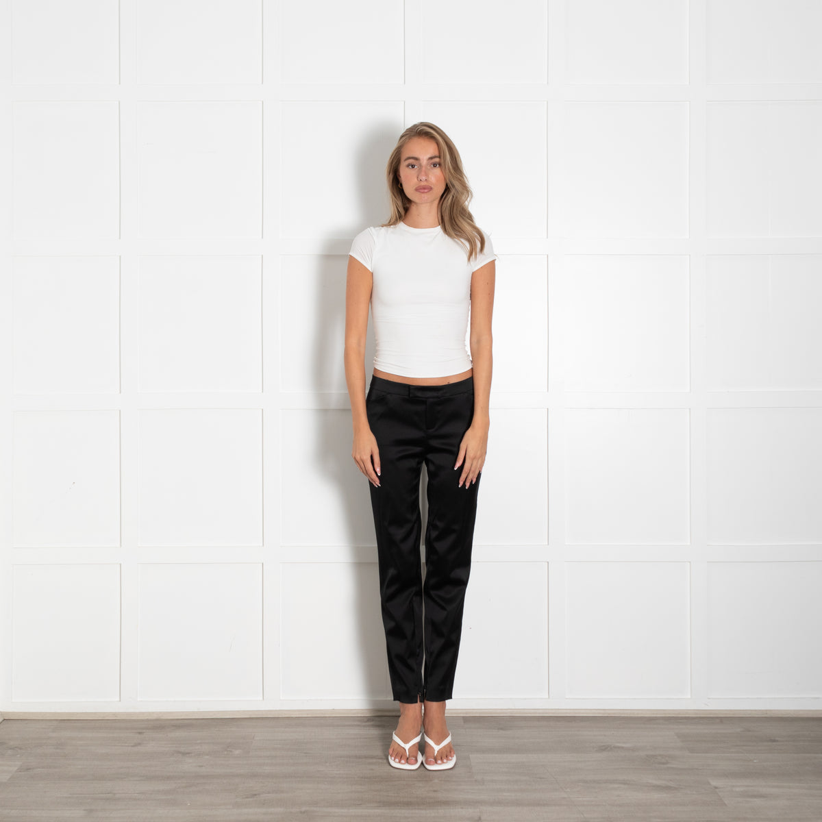 Strenesse Black Satin Trousers With Zip Hem