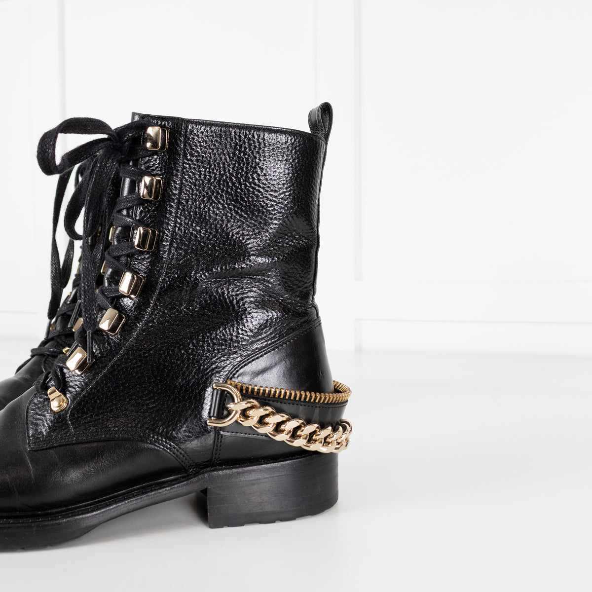 Lanvin Biker Black Boot With Gold Hardwear