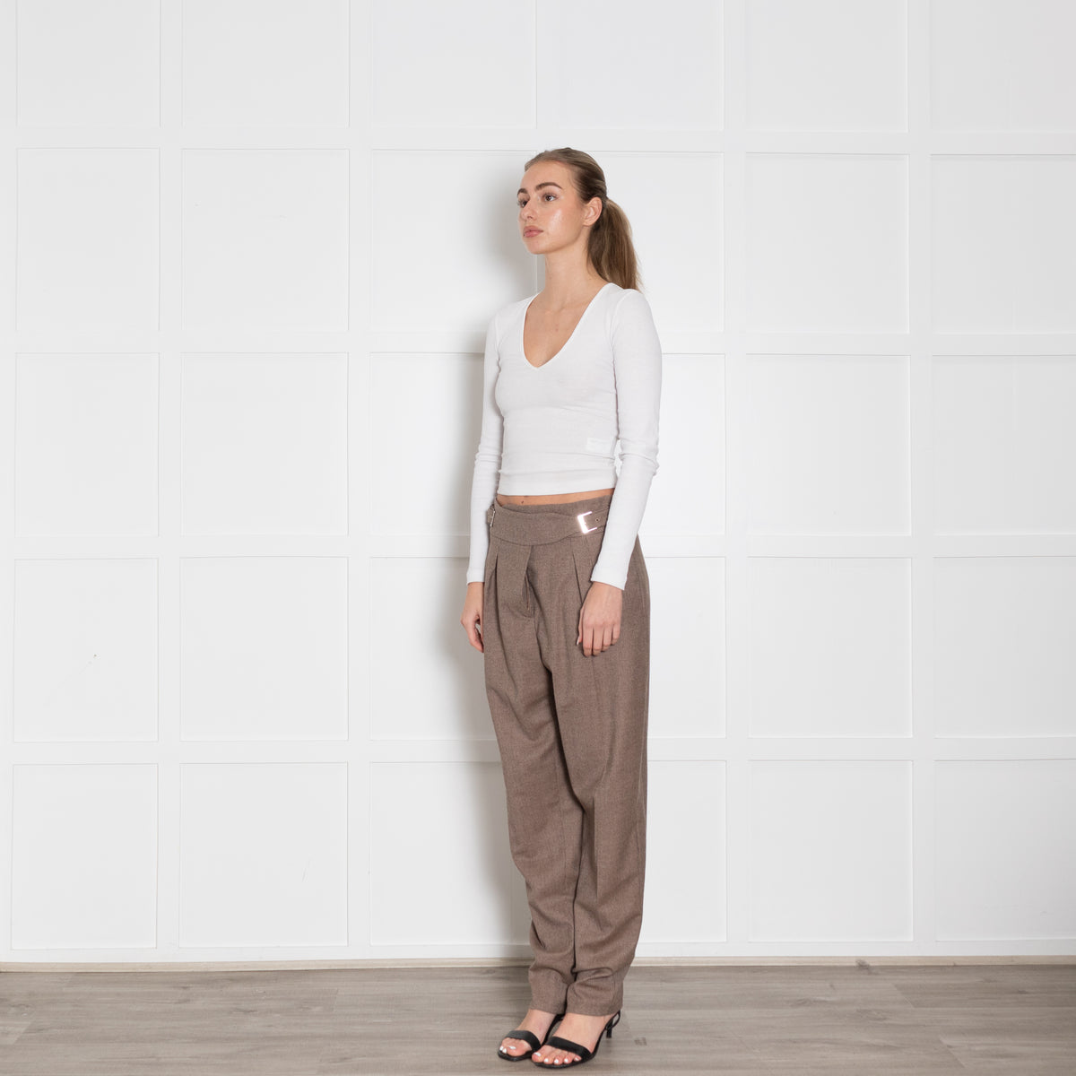 Max Mara Studio Brown Wool Tiny Check Trousers
