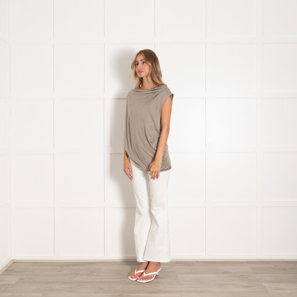 Helmut Lang Grey Draped Asymmetric Top