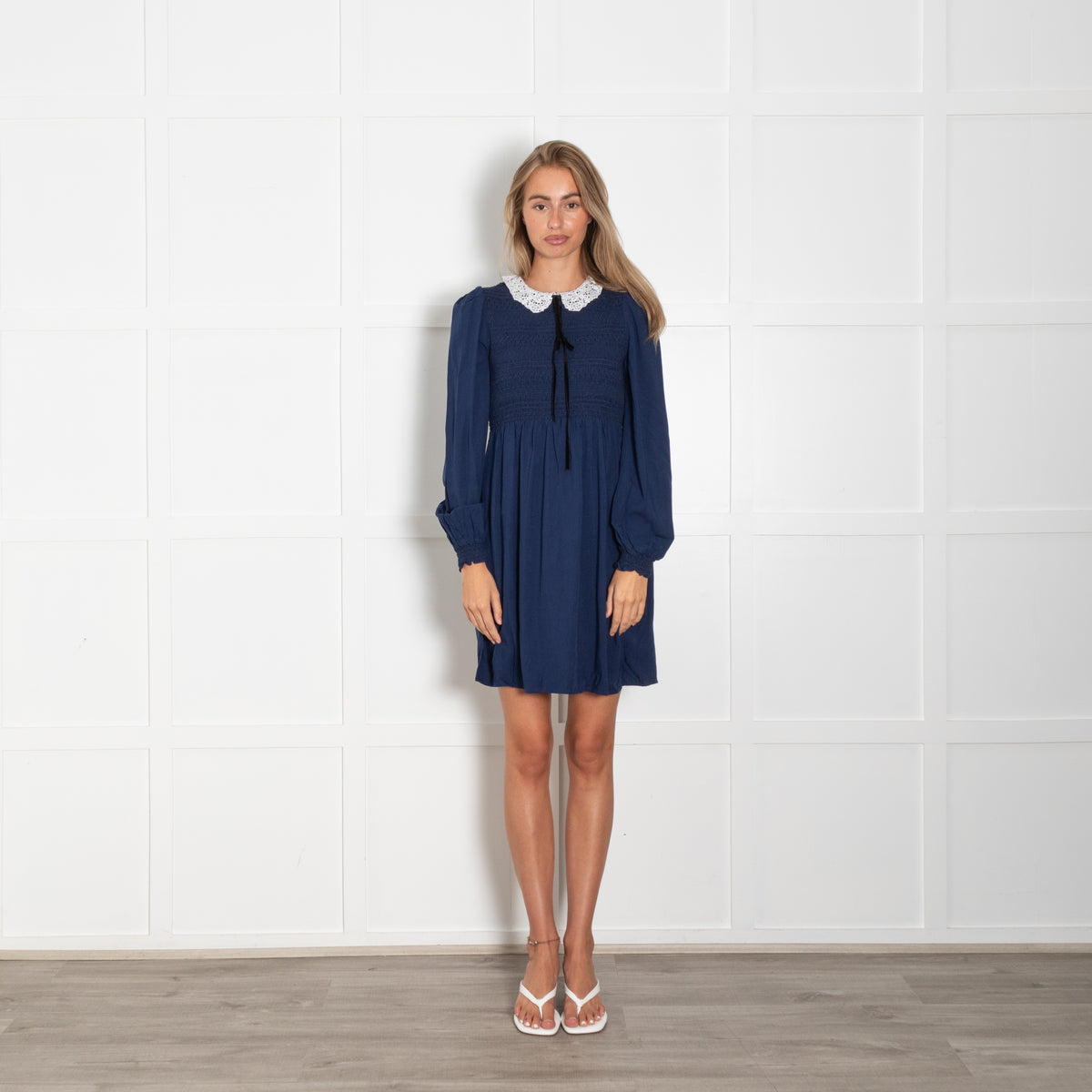 Maje Navy Smock Style Lace Collar Dress