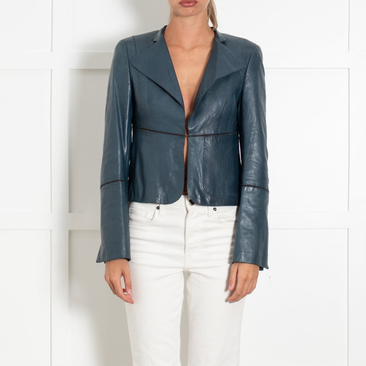 Akris Teal Leather Short Jacket
