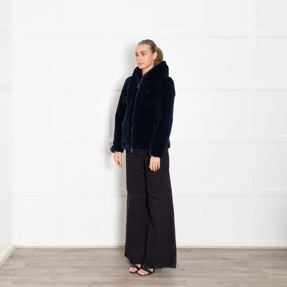 Oakwood Navy Blue Faux Fur Hooded Jacket