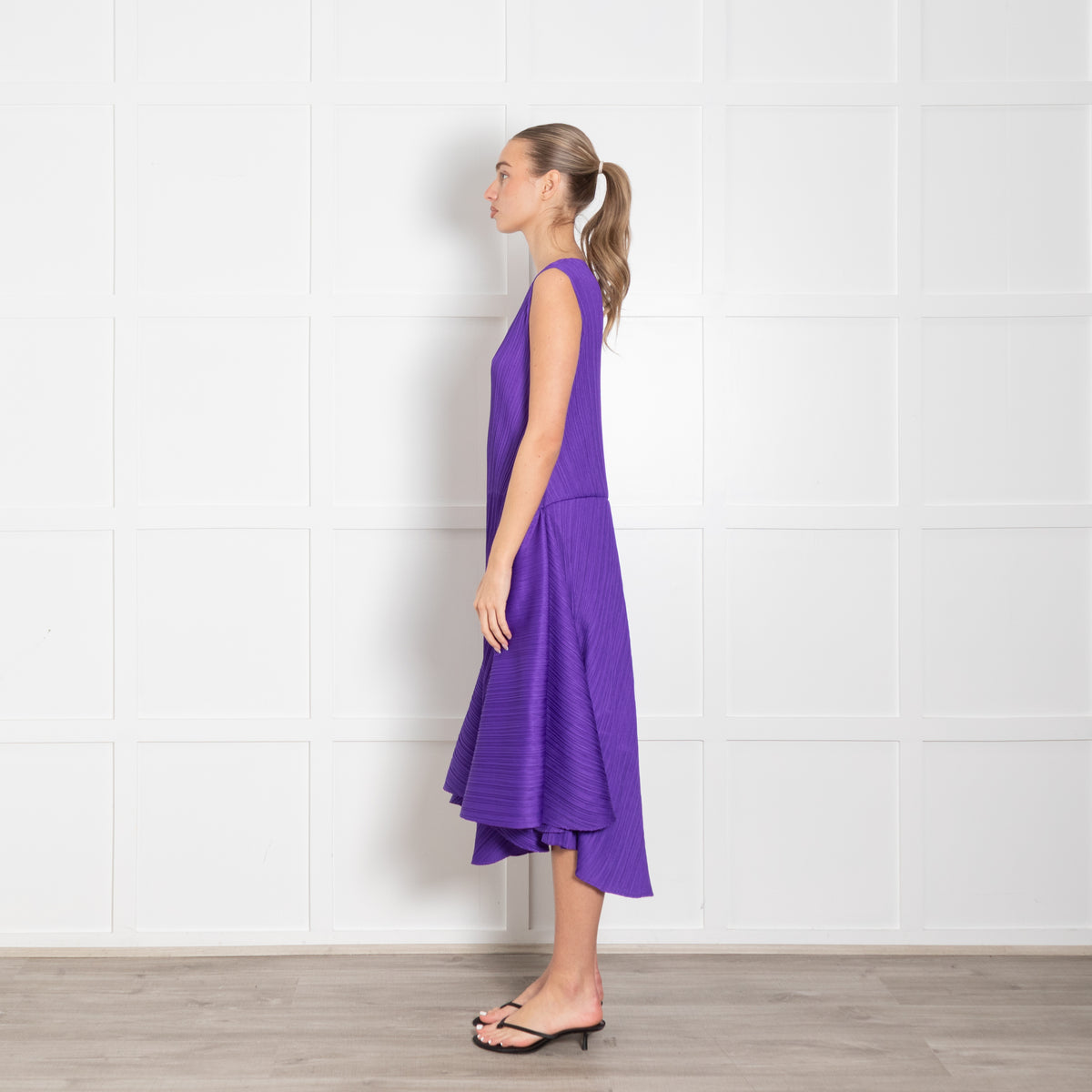 Issey Miyake Pleats Please Purple Sleeveless Asymmetric Dress