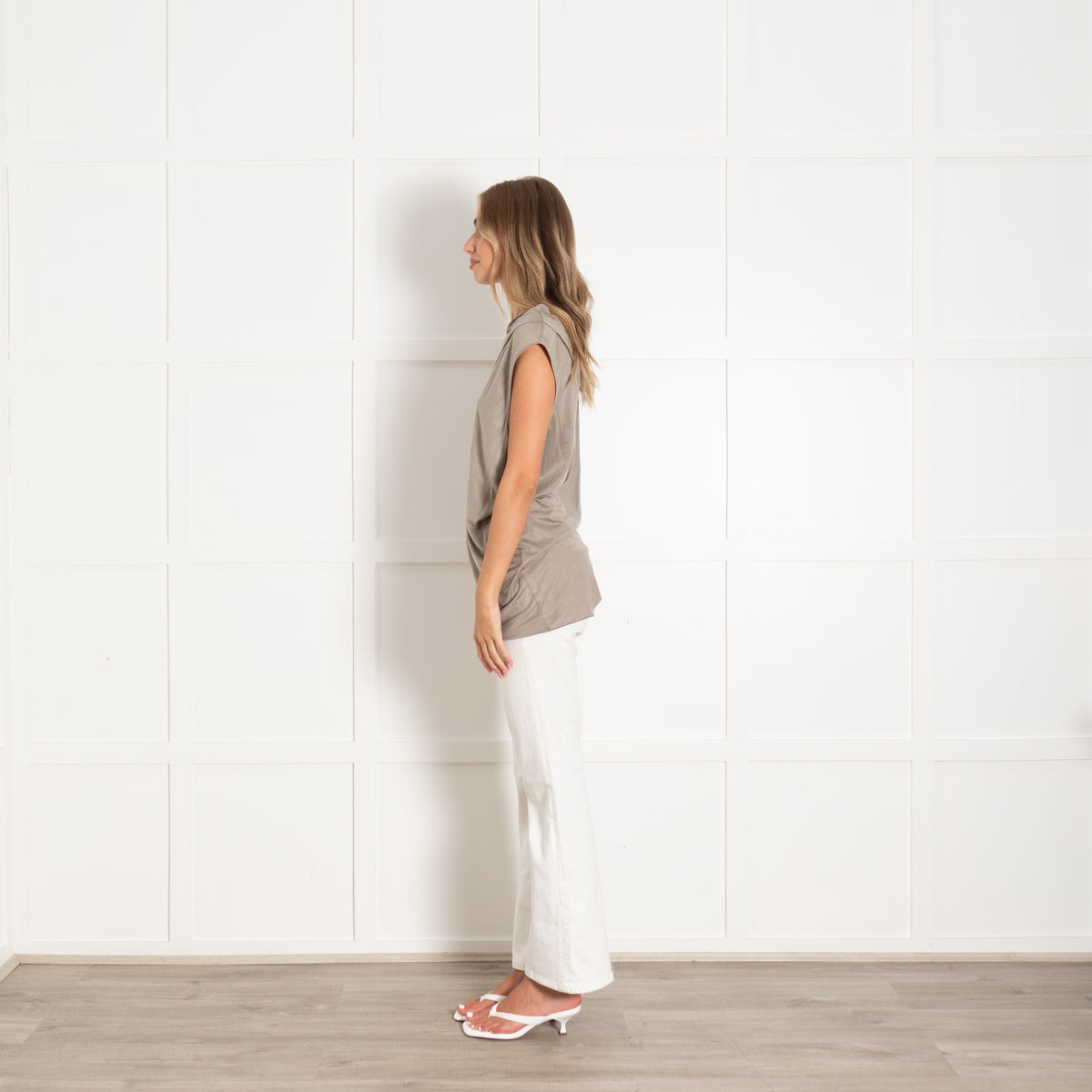 Helmut Lang Grey Draped Asymmetric Top