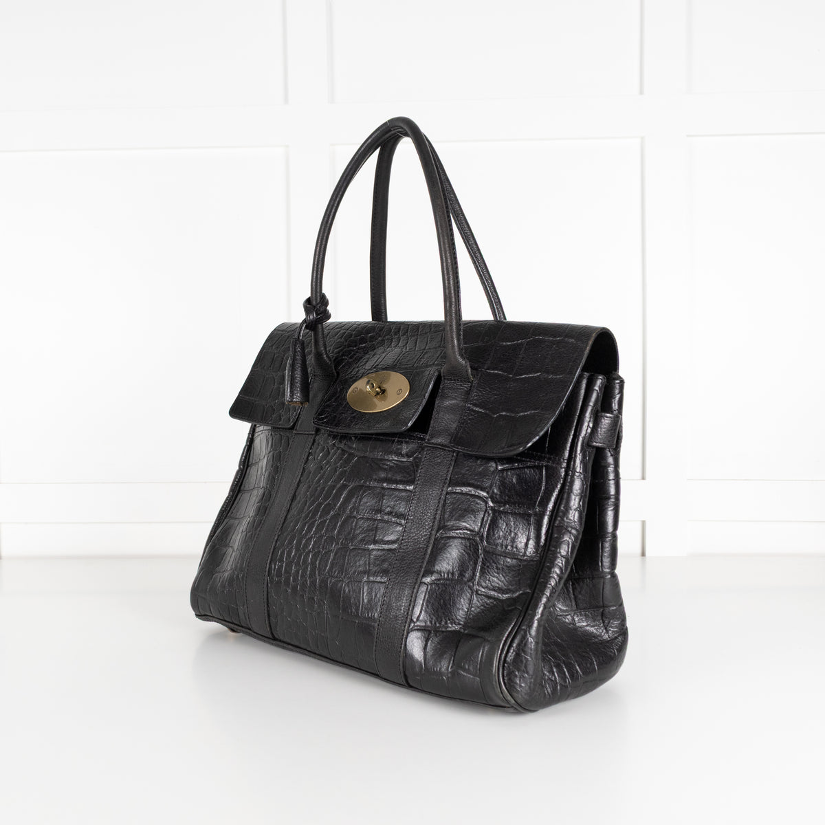 Mulberry Black Moc Croc Bayswater Top Handle Bag