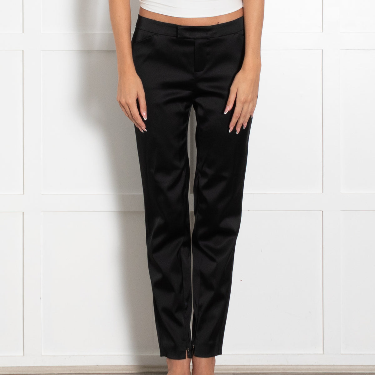 Strenesse Black Satin Trousers With Zip Hem