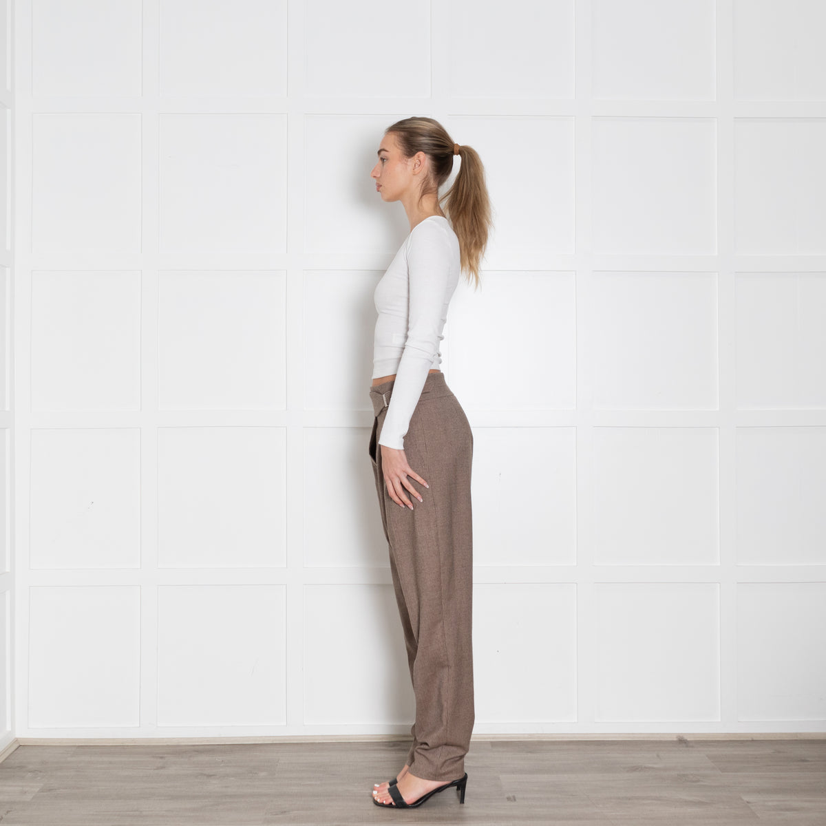 Max Mara Studio Brown Wool Tiny Check Trousers
