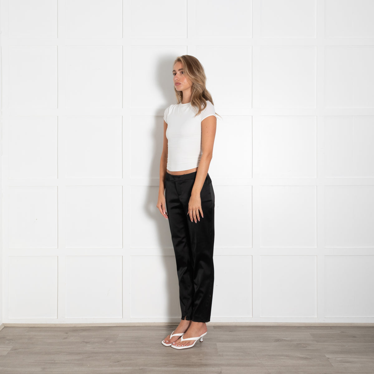 Strenesse Black Satin Trousers With Zip Hem
