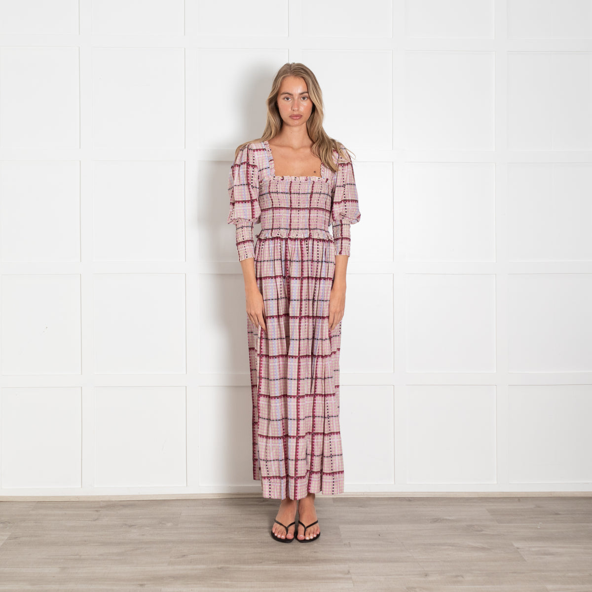 Ganni Moonlight Mauve Square Neck Maxi Dress