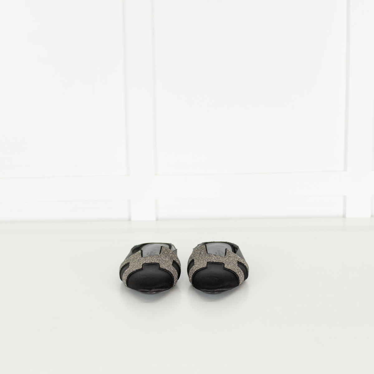 Hermes Black Roxanne Crystal Logo Mules