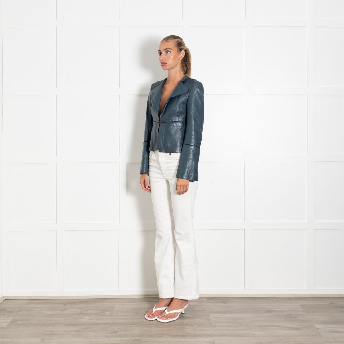 Akris Teal Leather Short Jacket