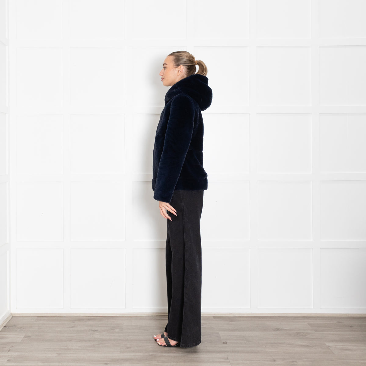 Oakwood Navy Blue Faux Fur Hooded Jacket