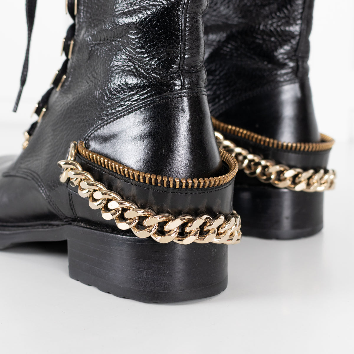 Lanvin Biker Black Boot With Gold Hardwear