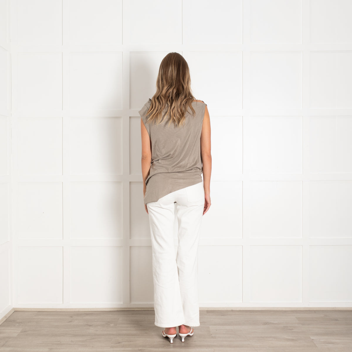 Helmut Lang Grey Draped Asymmetric Top