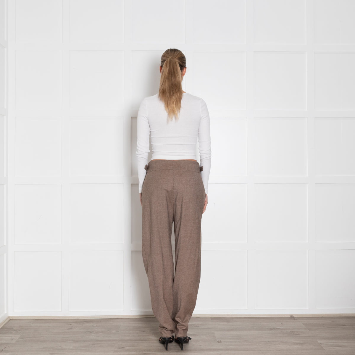 Max Mara Studio Brown Wool Tiny Check Trousers