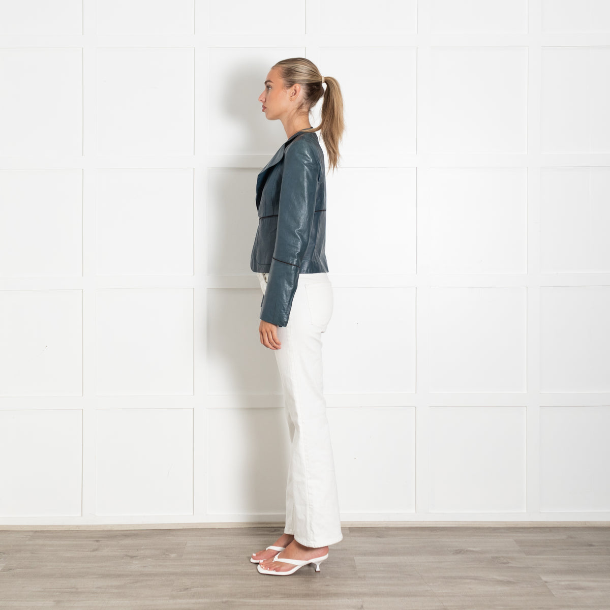 Akris Teal Leather Short Jacket