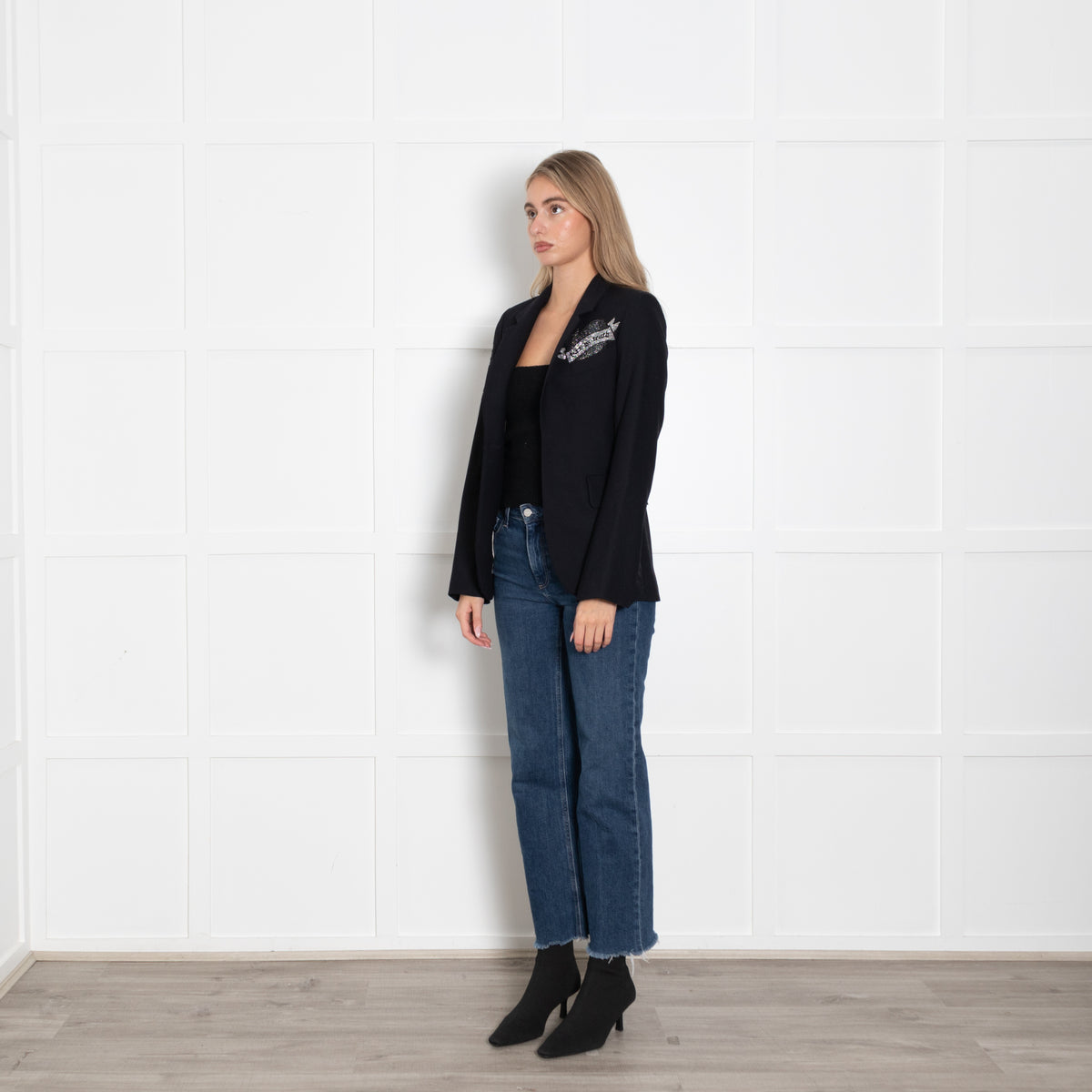 Zadig & Voltaire Black Silver Black Diamonte Embellished Blazer Jacket